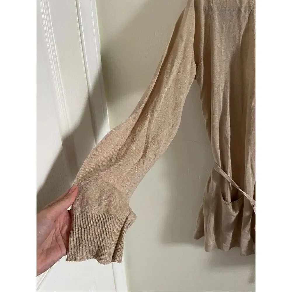Gerard Darel Sweater Women's Linen Silk Blend Cardigan Open Front Small Tan Belt - Picture 4 of 10
